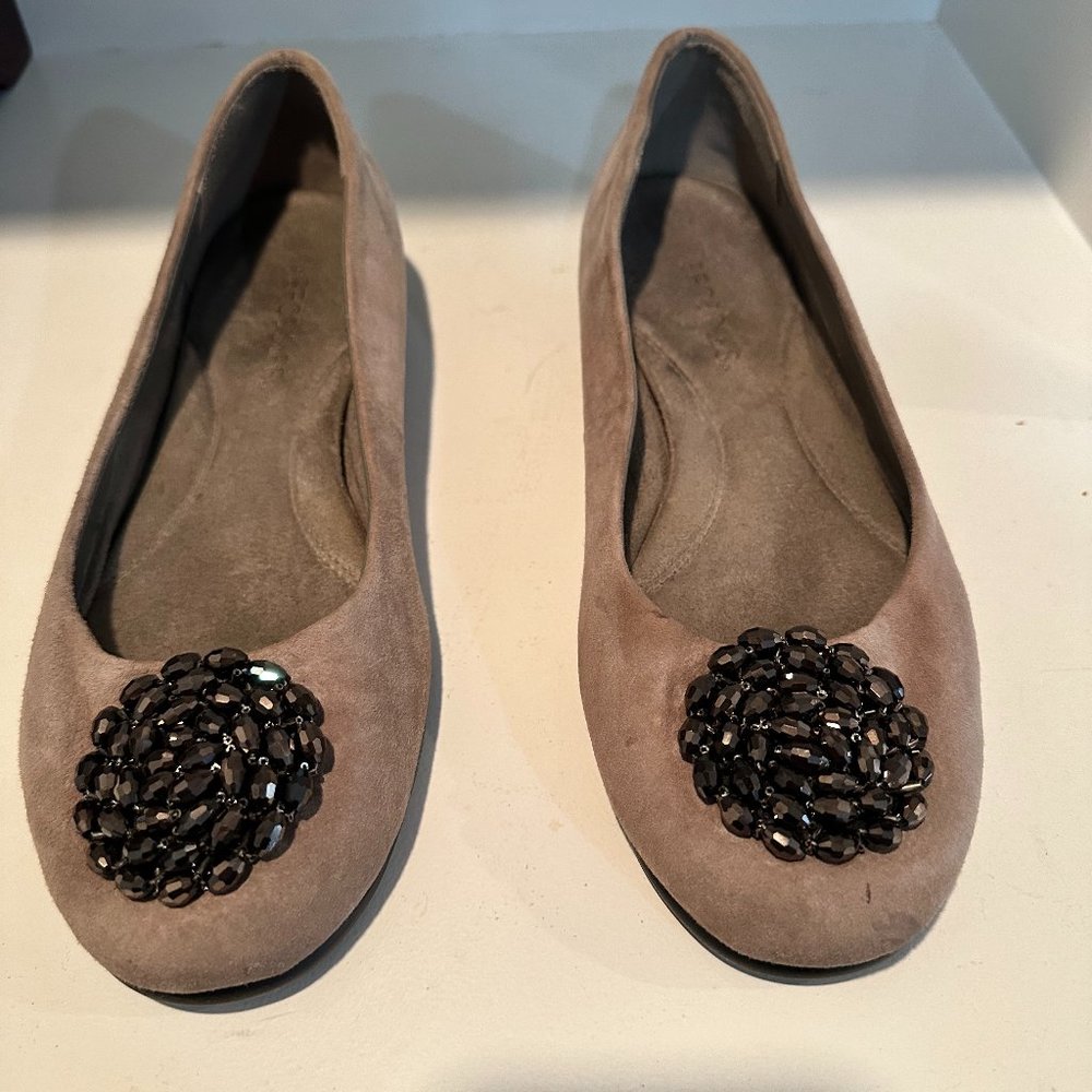 Aerosoles Tan Suede Ballet Flats with Jeweled Embellishments, Size 8